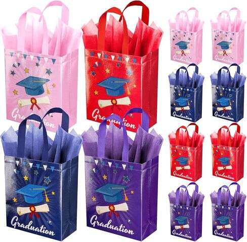 ysmile 12 Pack Medium Size Graduation Gift Bag with Tissue Paper Bulk 9.8" Non Woven Gifts Bag Reusable in Kuwait