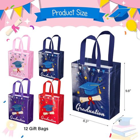 ysmile 12 Pack Medium Size Graduation Gift Bag with Tissue Paper Bulk 9.8" Non Woven Gifts Bag Reusable in Kuwait