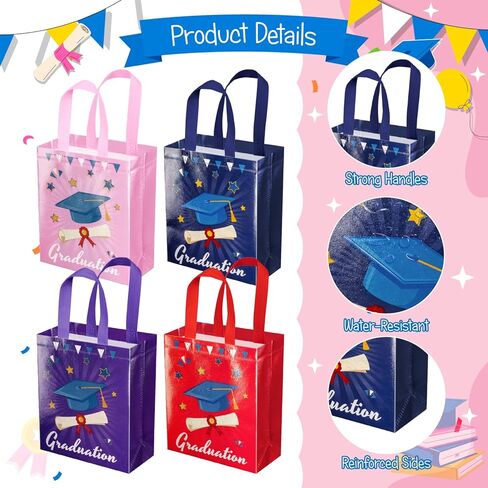 ysmile 12 Pack Medium Size Graduation Gift Bag with Tissue Paper Bulk 9.8" Non Woven Gifts Bag Reusable in Kuwait