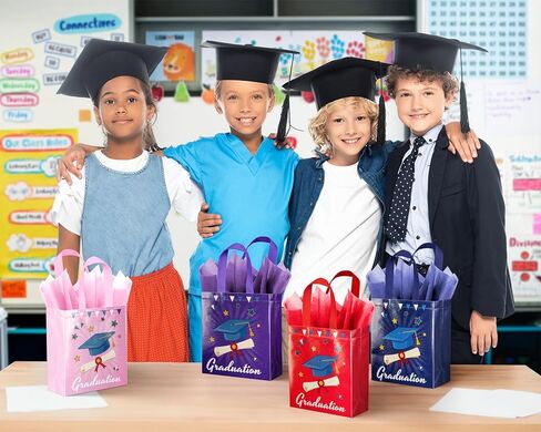 ysmile 12 Pack Medium Size Graduation Gift Bag with Tissue Paper Bulk 9.8" Non Woven Gifts Bag Reusable in Kuwait