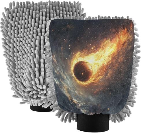 ALAZA Firing Basketball in Space Car Wash Mitt Scratch Free, 2 Pack Absorbent Microfiber/Chenille Washing & Drying Mitts, L in Kuwait
