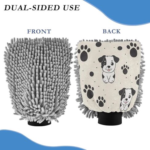 ALAZA Cute Dog Puppy Paw Prints Car Wash Mitt Scratch Free, 2 Pack Absorbent Microfiber/Chenille Washing & Drying Mitts, L in Kuwait