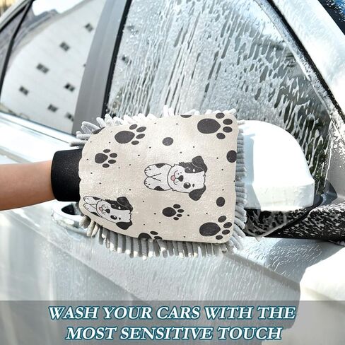 ALAZA Cute Dog Puppy Paw Prints Car Wash Mitt Scratch Free, 2 Pack Absorbent Microfiber/Chenille Washing & Drying Mitts, L in Kuwait