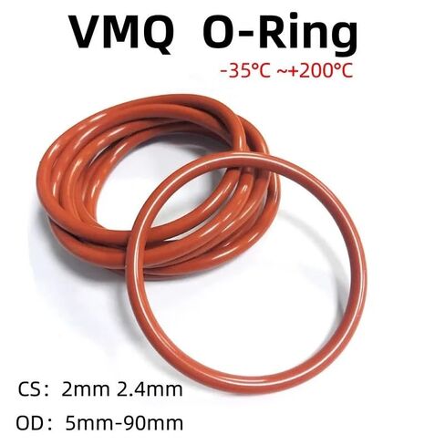 10/50 قطعة VMQ الغذاء الصف الأحمر سيليكون O-حلقة OD5mm-90mm سمك CS2mm 2.4 مم حلقة غسالة جوانات مقاومة للماء ومقاومة للحرارة (50 قطعة، OD 62 مم، CS 2 مم) in Kuwait