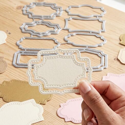 3D Backgrounds Frame Metal Cutting Die, 8 Styles Labels Die-Cuts, Cutting Dies for Scrapbooking, Card Making, DIY Album, Paper Craft, Party Wedding Decorations (6.2x5.1 Inch) in Kuwait