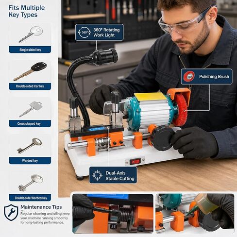 Key Cutting Machine Accurate Manual Keys Duplicator Copy Machine with Brush for Door, Car Locks Cutting, Metal Objects and Locksmiths & Hardware Stores(with 10 Keys and Gloves in Saudi Arabia