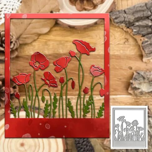 Rectangle Flower Frame Metal Die Cuts,Square Poppy Flowers Frame Wedding Cutting Dies Cut Stencils for DIY Photo Decorative Embossing Paper Dies for Scrapbooking Card Making in Kuwait