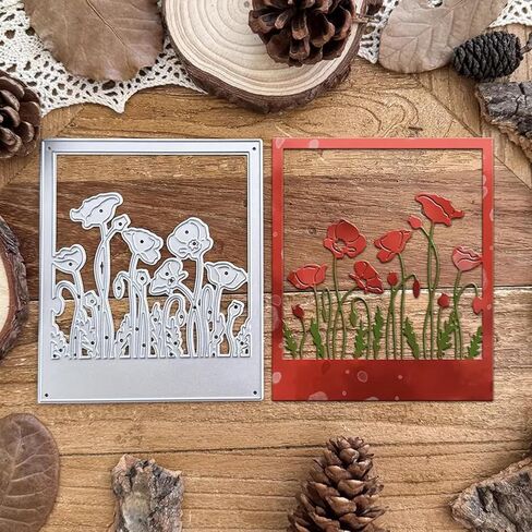 Rectangle Flower Frame Metal Die Cuts,Square Poppy Flowers Frame Wedding Cutting Dies Cut Stencils for DIY Photo Decorative Embossing Paper Dies for Scrapbooking Card Making in Kuwait