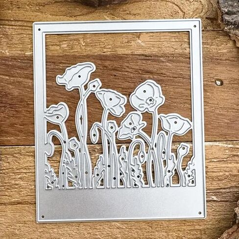 Rectangle Flower Frame Metal Die Cuts,Square Poppy Flowers Frame Wedding Cutting Dies Cut Stencils for DIY Photo Decorative Embossing Paper Dies for Scrapbooking Card Making in Kuwait