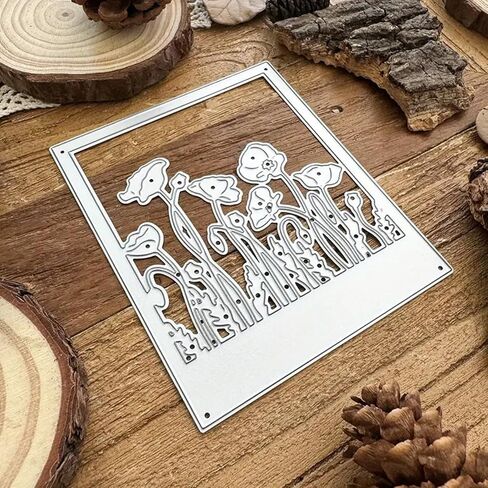Rectangle Flower Frame Metal Die Cuts,Square Poppy Flowers Frame Wedding Cutting Dies Cut Stencils for DIY Photo Decorative Embossing Paper Dies for Scrapbooking Card Making in Kuwait