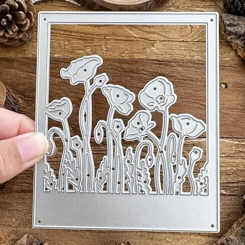 Rectangle Flower Frame Metal Die Cuts,Square Poppy Flowers Frame Wedding Cutting Dies Cut Stencils for DIY Photo Decorative Embossing Paper Dies for Scrapbooking Card Making in Kuwait