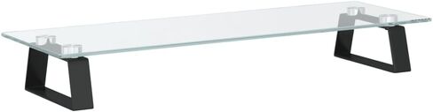 Monitor Stand White 23.6 inch Riser for Desk, Tempered Glass and Metal Computer Shelf for Laptop, Ergonomic Desktop Organizer with Keyboard Storage in Saudi Arabia