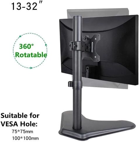 10 to 32 inch Monitor Stand Single 45° Tilt & 90° Swivel & 360° Rotation 75x75mm 100x100 Desk in Saudi Arabia