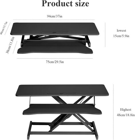Height Adjustable 37 Inch Standing Desk Converter, Ergonomic Sit Stand Riser With Gas Spring Lift, Dual Monitor Workstation & Wide Keyboard Tray For Home Office Black in Kuwait