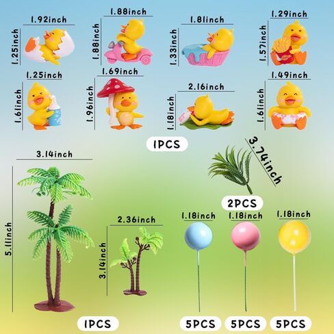 27 PCS Yellow Duck Cake Topper Cute Little Duckie Cupcake With Beaded Decorations, Coconut Palms and Small Grasses Birthday Party Supplies for Party Supplies Celebration Photo Props in Kuwait