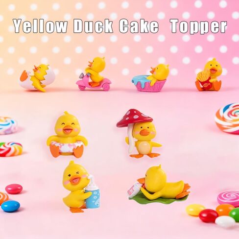 27 PCS Yellow Duck Cake Topper Cute Little Duckie Cupcake With Beaded Decorations, Coconut Palms and Small Grasses Birthday Party Supplies for Party Supplies Celebration Photo Props in Kuwait