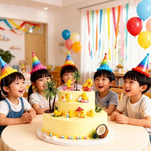 27 PCS Yellow Duck Cake Topper Cute Little Duckie Cupcake With Beaded Decorations, Coconut Palms and Small Grasses Birthday Party Supplies for Party Supplies Celebration Photo Props in Kuwait