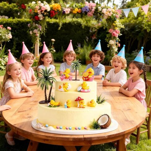 27 PCS Yellow Duck Cake Topper Cute Little Duckie Cupcake With Beaded Decorations, Coconut Palms and Small Grasses Birthday Party Supplies for Party Supplies Celebration Photo Props in Kuwait