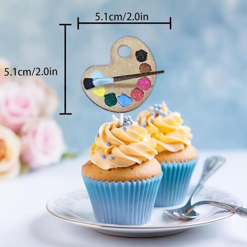 18pcs Glitter Colorful Art Palette Brush Cupcake Topper Cheer to Graffiti Paint Drawing Theme Anniversary Party Decoration for Men Women Happy Birthday Decor Supplies in Kuwait