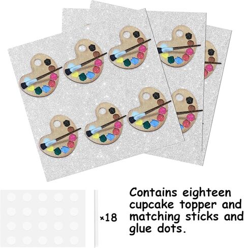 18pcs Glitter Colorful Art Palette Brush Cupcake Topper Cheer to Graffiti Paint Drawing Theme Anniversary Party Decoration for Men Women Happy Birthday Decor Supplies in Kuwait
