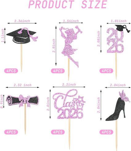 Girl Graduation Cupcake Toppers 2026 Graduation Decorations 24 PCS, Glitter Rose Gold Class of 2026 Cupcake Topper Supplies, 2026 Graduat Decorations Party Decorations, Diploma, Grad Cap Set in Saudi Arabia