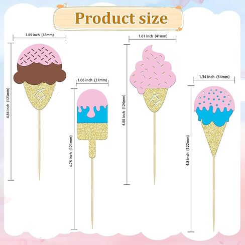 12 Pcs Ice Cream Cupcake Topper Glitter Cupcake Decoration Summer Dessert Ice Cream Theme Party, Birthday Wedding Party Popsicle Baby Shower Decorations Supplies in Kuwait