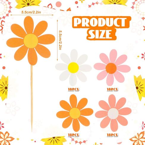 Singhoow 72 Pcs Daisy Cupcake Toppers Flower Cake Picks Toothpicks Pack Cute Cake Topper Spring Daisy Party Decorations Chrysanthemum Party Decorations for Birthday Wedding(Multicolor) in Kuwait