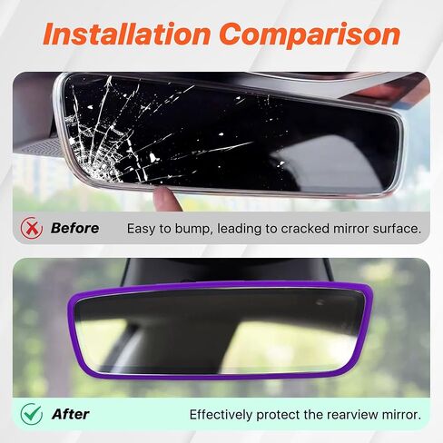 Car Rear View Mirror Protector Frame, Silicone Auto Rearview Edge Protection Cover Compatible with Model 3 and Y, Vehicle Interior Rear View Trim Frame Decoration, Car Accessories (Purple) in Kuwait