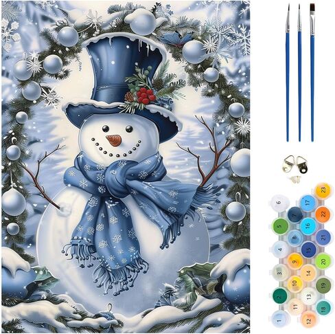 MEIYUDA Snowman Paint by Numbers Kit for Adults, Christmas Paint by Numbers for Beginners, DIY Winter Acrylic Oil Painting by Number on Canvas Without Frame for Home Wall Decor 12x16in in Kuwait