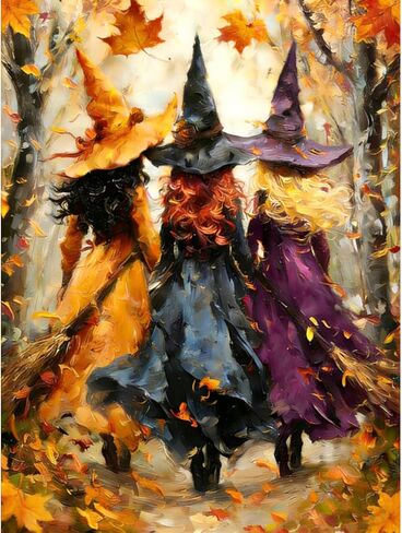 Whaline Halloween Fall DIY Paint by Number Kits Unframed Witch Maple Leaves Oil Painting Canvas Acrylic Filling Painting by Number for Autumn Home Party Wall Decoration, 16 x 20 Inch in Kuwait