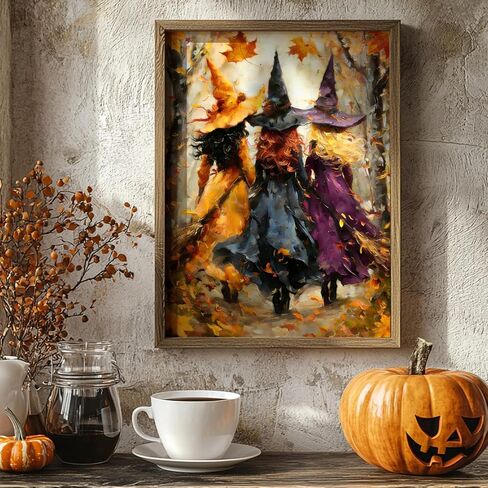 Whaline Halloween Fall DIY Paint by Number Kits Unframed Witch Maple Leaves Oil Painting Canvas Acrylic Filling Painting by Number for Autumn Home Party Wall Decoration, 16 x 20 Inch in Kuwait