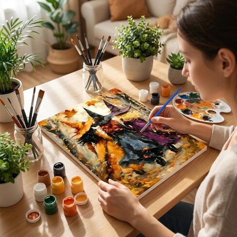 Whaline Halloween Fall DIY Paint by Number Kits Unframed Witch Maple Leaves Oil Painting Canvas Acrylic Filling Painting by Number for Autumn Home Party Wall Decoration, 16 x 20 Inch in Kuwait
