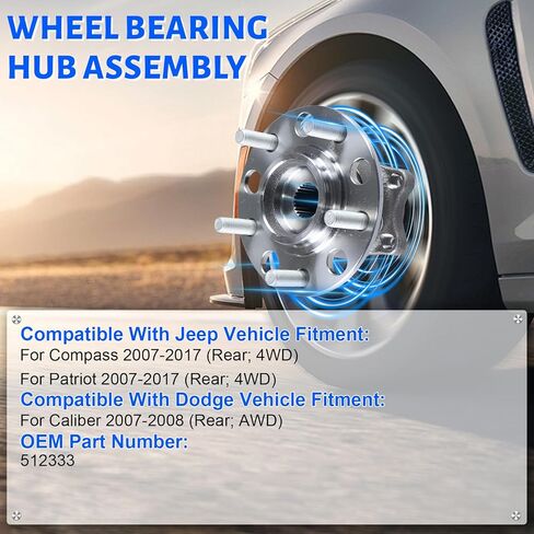 512333 Rear Wheel Bearing Hub Assembly with 5 Lug Compatible with Dodge Caliber 2007-2008, Fit for Jeep Compass 2007-2017, Fit for Jeep Patriot 2007-2017 in Kuwait