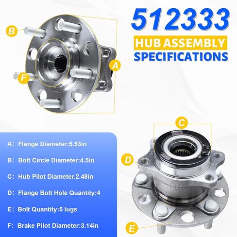 512333 Rear Wheel Bearing Hub Assembly with 5 Lug Compatible with Dodge Caliber 2007-2008, Fit for Jeep Compass 2007-2017, Fit for Jeep Patriot 2007-2017 in Kuwait
