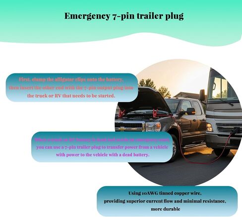 7-Pin Alligator Clip Power Cable, Trailer Plug to 12V Adapter for Quick Connections in RVs, Trucks, and Trailers 10 AWG 2-Pin Power Connector to Alligator Clip Cable - 6.5 Feet in Saudi Arabia