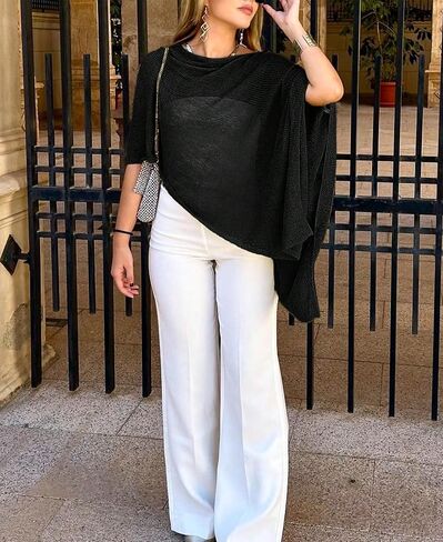 Womens Crew Neck Asymmetric Hem Knit Sweater Loose Fit Casual Lightweight Sweaters in Saudi Arabia