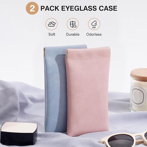 Marvolia Sunglass Case, 2 Pcs Portable Squeeze Top Glasses Cases Soft Eyeglass Cases for Women Men Pu Leather Glasses Pouch in Kuwait
