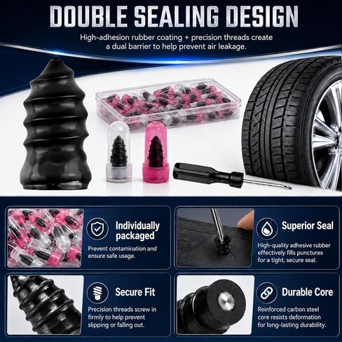 Vigorder 60PCS Screw in Tire Plugs with Screwdriver, Tire Plugs Screw Type Repair Kit for Cars, Motorcycles, Trucks & Bicycles, Self-Service Rubber Nail Patch Kit for Emergency Puncture Fix in Saudi Arabia