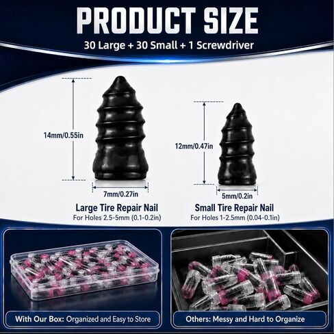 Vigorder 60PCS Screw in Tire Plugs with Screwdriver, Tire Plugs Screw Type Repair Kit for Cars, Motorcycles, Trucks & Bicycles, Self-Service Rubber Nail Patch Kit for Emergency Puncture Fix in Saudi Arabia