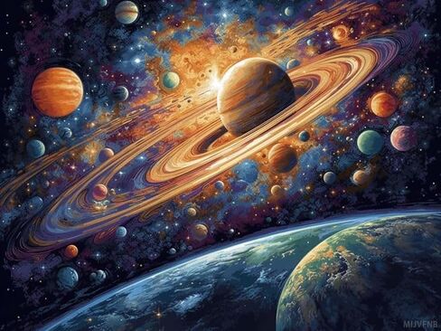 MIJVFNB Universe Saturn Planets Art 11CT Counted Cross Stitch Kits Color Printed Stamped Cross-Stitch Supplies Needlework Printed Embroidery Kits DIY Kits Needlepoint Starter Kits, 12x16 inch in Kuwait