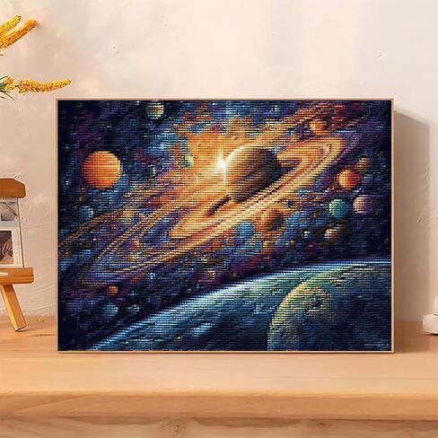 MIJVFNB Universe Saturn Planets Art 11CT Counted Cross Stitch Kits Color Printed Stamped Cross-Stitch Supplies Needlework Printed Embroidery Kits DIY Kits Needlepoint Starter Kits, 12x16 inch in Kuwait