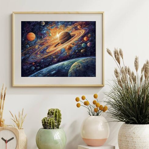 MIJVFNB Universe Saturn Planets Art 11CT Counted Cross Stitch Kits Color Printed Stamped Cross-Stitch Supplies Needlework Printed Embroidery Kits DIY Kits Needlepoint Starter Kits, 12x16 inch in Kuwait