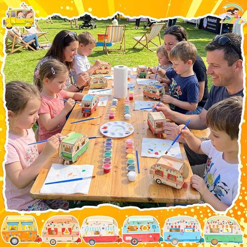 DoubleFill 12 Pack Camping Craft Kits DIY Unfinished Wooden Camper Craft Bulk Paint Your Own Wooden Cars Summer Camping Party Favor with Paints and Brushes for Kids Arts Projects in Kuwait
