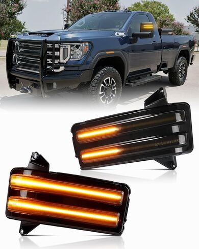 Sequential LED Side Mirror Turn Signal Lights for Chevy Silverado/GMC Sierra 2500 3500 2020 2021 2022 2023, Smoekd Lens Switchback Amber DRL & Dynamic Amber Tow Mirror Turn Signal Indicator, pack of 2 in Saudi Arabia