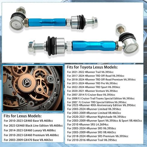RoloTippi Rear Adjustable Sway Bar End Links 12mm Eyelet for Toyota 4Runner 2003-2024, for Toyota FJ Cruiser 2007-2014, for Lexus GX460 2010-2023, GX470 2003-2009 Length 165-210mm Rear Sway Bar Links in Kuwait