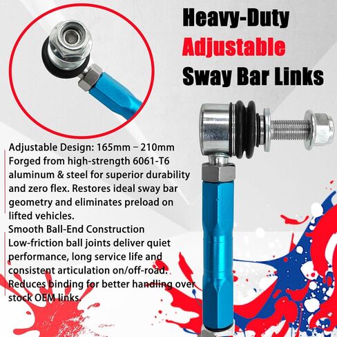 RoloTippi Rear Adjustable Sway Bar End Links 12mm Eyelet for Toyota 4Runner 2003-2024, for Toyota FJ Cruiser 2007-2014, for Lexus GX460 2010-2023, GX470 2003-2009 Length 165-210mm Rear Sway Bar Links in Kuwait