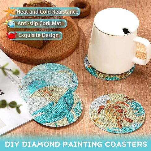 8 Pcs Diamond Art Painting Coaster Kit with Holder, DIY Ocean Diamond Painting Coasters for Adults Beginners, 5D Gem Art DIY Crafts for Gift Life in Kuwait