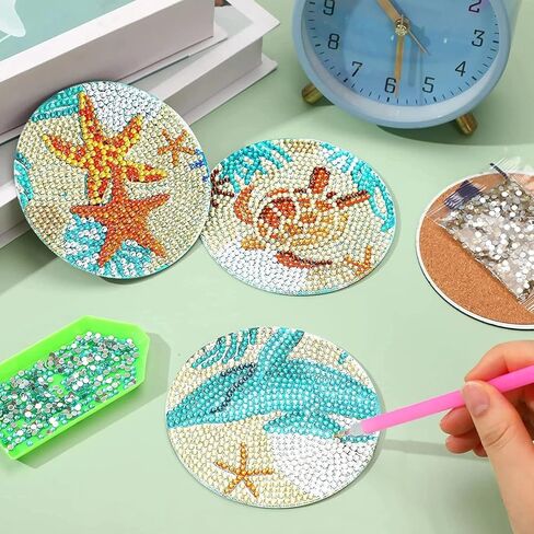 8 Pcs Diamond Art Painting Coaster Kit with Holder, DIY Ocean Diamond Painting Coasters for Adults Beginners, 5D Gem Art DIY Crafts for Gift Life in Kuwait