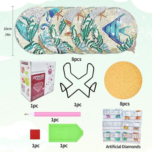 8 Pcs Diamond Art Painting Coaster Kit with Holder, DIY Ocean Diamond Painting Coasters for Adults Beginners, 5D Gem Art DIY Crafts for Gift Life in Kuwait
