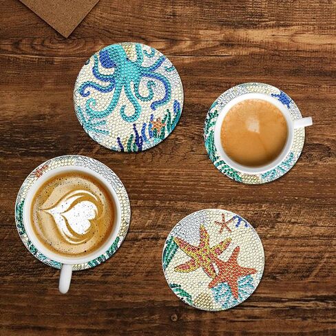 8 Pcs Diamond Art Painting Coaster Kit with Holder, DIY Ocean Diamond Painting Coasters for Adults Beginners, 5D Gem Art DIY Crafts for Gift Life in Kuwait